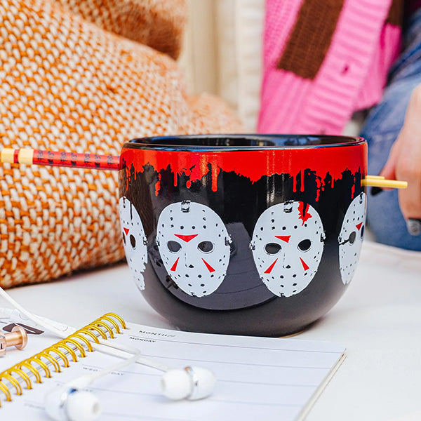 Friday The 13th Jason Mask Ramen Bowl with Chopsticks