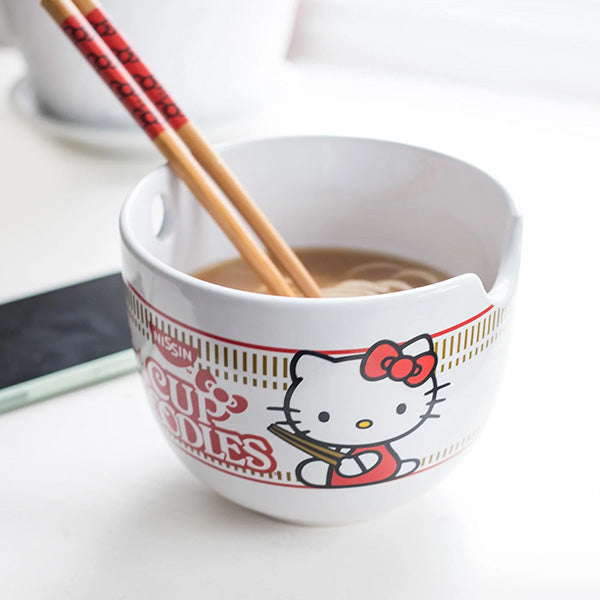 Hello Kitty Cup Noodle Ramen Bowl With Chopsticks